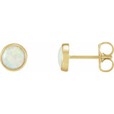 14K Yellow Gold Natural White Opal Cabochon Earrings