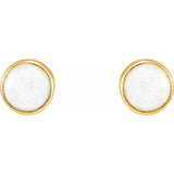 14K Yellow Gold Natural White Opal Cabochon Earrings