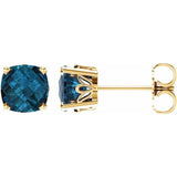 14K Yellow Gold Natural London Blue Topaz Scroll Setting® Earrings