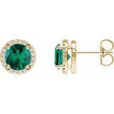 14K Yellow Gold Lab-Grown Emerald & .05 CTW Natural Diamond Halo-Style Earrings