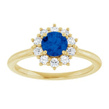 14K Yellow Gold Lab-Grown Blue Sapphire & 1/4 CTW Lab-Grown Diamond Halo-Style Ring