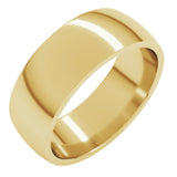 18K Yellow Gold 7 mm Lightweight Comfort-Fit Half Round Band Size 8