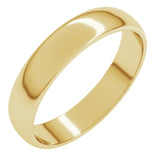 10K Yellow Gold 4 mm Lightweight Half Round Band Size 12.5