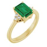 14K Yellow Gold Lab-Grown Emerald and 1/10 CTW Lab-Grown Diamond Ring