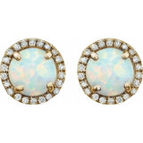 14K Yellow Gold Vermeil Lab-Grown White Opal & 1/8 CTW Lab-Grown Diamond Birthstone Earrings