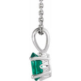 Sterling Silver Lab-Grown Emerald 16-18" Necklace