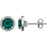 Sterling Silver Lab-Grown Emerald & 1/8 CTW Lab-Grown Diamond Earrings