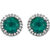Sterling Silver Lab-Grown Emerald & 1/8 CTW Lab-Grown Diamond Earrings