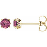 14K Yellow Gold Natural Pink Tourmaline Scroll Setting® Stud Earrings