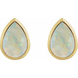 14K Yellow Gold Lab-Grown White Opal Cabochon Earrings