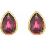 14K Yellow Gold Natural Rhodolite Garnet Cabochon Earrings
