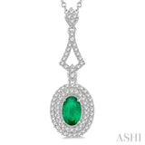 6X4 MM Oval Shape Emerald and 1/5 Ctw Round Cut Diamond Precious Pendant With Chain in 14K White Gold