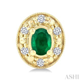 4x3 MM Oval Shaped Emerald and 1/10 Ctw Single Cut Diamond Earrings in 14K Yellow Gold