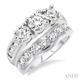 2 1/2 Ctw Diamond Wedding Set with 1 1/2 Ctw Round Cut Engagement Ring and 1 Ctw Wedding Band in 14K White Gold