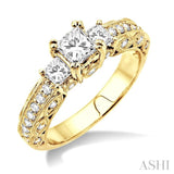 1 1/4 Ctw Diamond Engagement Ring with 1/2 Ct Princess Cut Center Stone in 14K Yellow Gold