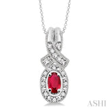 5x3 MM Oval Cut Ruby and 1/50 Ctw Round Cut Diamond Pendant in Sterling Silver with Chain