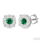 3.3 MM Round Cut Emerald and 1/2 Ctw Lovebright Diamond Precious Earrings in 14K White Gold