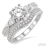 1 1/5 Ctw Diamond Wedding Set with 1 Ctw Round Cut Engagement Ring and 1/6 Ctw Wedding Band in 14K White Gold