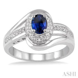 Silver Oval Shape Gemstone & Diamond Ring