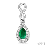 5x3 MM Pear Shape Emerald and 1/6 Ctw Round Cut Diamond Earrings in 10K White Gold