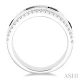 3x3 MM Princess Cut Sapphire and 3/8 Ctw Round Cut Diamond Precious Band in 14K White Gold