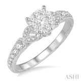 1/2 Ctw Round Cut Diamond Lovebright Engagement Ring in 14K White Gold