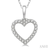 1/10 Ctw Hollow Cut Heart Charm Round Cut Diamond Petite Pendant in 10K White Gold with chain