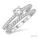 3/4 Ctw Diamond Wedding Set With 5/8 Ct Round Cut Diamond Engagement Ring and 1/6 Ct Wedding Band in 14K White Gold