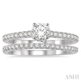 3/4 Ctw Diamond Wedding Set With 5/8 Ct Round Cut Diamond Engagement Ring and 1/6 Ct Wedding Band in 14K White Gold