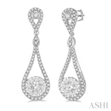 1 Ctw Loop Dangler Round Cut Diamond Lovebright Hanging Earrings in 14K White Gold