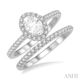 1/2 Ctw Diamond Wedding Set With 3/8 ct Oval Cut Engagement Ring and 1/10 ct Wedding Band in 14K White Gold