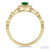 6x4 MM Oval Shape Emerald and 1/6 Ctw Round Cut Diamond Precious Ring in 10K Yellow Gold