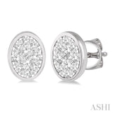 1/2 Ctw Oval Shape Lovebright Round Cut Diamond Bezel Stud Earrings in 14K White Gold