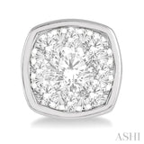 1/2 Ctw Cushion Shape Round Cut Diamond Lovebright Bezel Stud Earrings in 14K White Gold