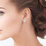 1/3 Ctw Oval Shape Lovebright Round Cut Diamond Bezel Stud Earring in 14K White Gold