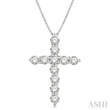 1 Ctw Round Cut Diamond Cross Pendant in 14K White Gold with Chain