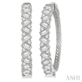 2 Ctw Zigzag Baguette and Round Cut Diamond Hoop Earrings in 14K White Gold