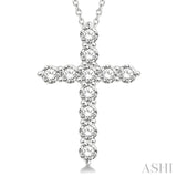 1 1/2 Ctw Round Cut Diamond Cross Pendant in 14K White Gold with Chain