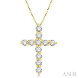 1 Ctw Round Cut Diamond Cross Pendant in 14K Yellow Gold with Chain