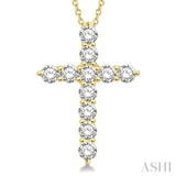 1 1/2 Ctw Round Cut Diamond Cross Pendant in 14K Yellow Gold with Chain