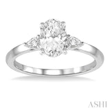 3/4 Ctw Pear and Oval Cut Diamond Ladies Engagement Ring With 1/2 Ct Oval Cut Center Stone in 14K White Gold