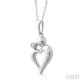 1/50 Ctw Round Cut Diamond Heart Shape Mom & Child Pendant in Sterling Silver with Chain