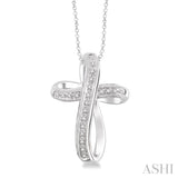 1/10 Ctw Round Cut Diamond Cross Pendant in Sterling Silver with Chain