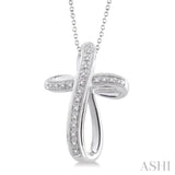 1/10 Ctw Round Cut Diamond Cross Pendant in Sterling Silver with Chain