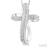 1/10 Ctw Round Cut Diamond Cross Pendant in Sterling Silver with Chain