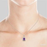 9x7 MM Cushion Shape Amethyst and 1/10 Ctw Round Cut Diamond Pendant in Sterling Silver with Chain