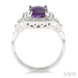 9x7 MM Cushion Shape Amethyst and 1/10 Ctw Round Cut Diamond Ring in Sterling Silver
