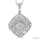 1/20 Ctw Cushion Shape Round Cut Diamond Pendant in Sterling Silver with Chain