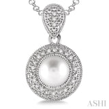 6.5x6.5 MM Cultured Pearl and 1/20 Ctw Round Cut Diamond Pendant in Sterling Silver with Chain