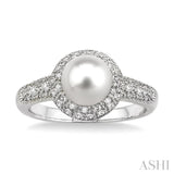 6.5x6.5 MM Cultured Pearl and 1/20 Ctw Round Cut Diamond Ring in Sterling Silver